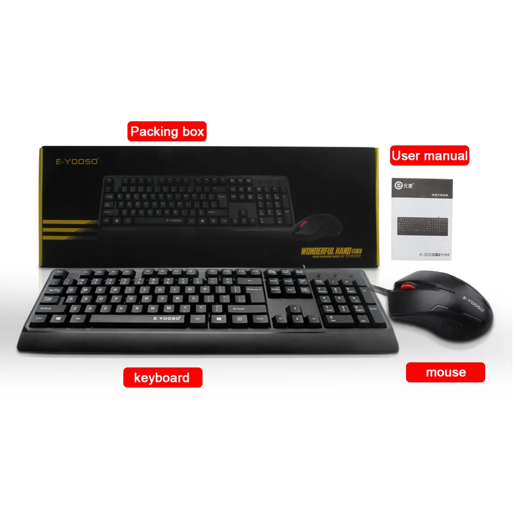 

E-YOOSO V-500 USB Mute slim Membrane Keyboard mouse combos 104 keys 1600 DPI Mice Set Wired for home office computer PC laptop