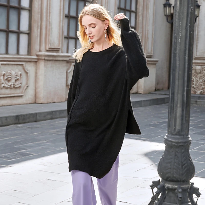 Женский Асимметричный топ с круглым вырезом AEL однотонный свободный трикотажный