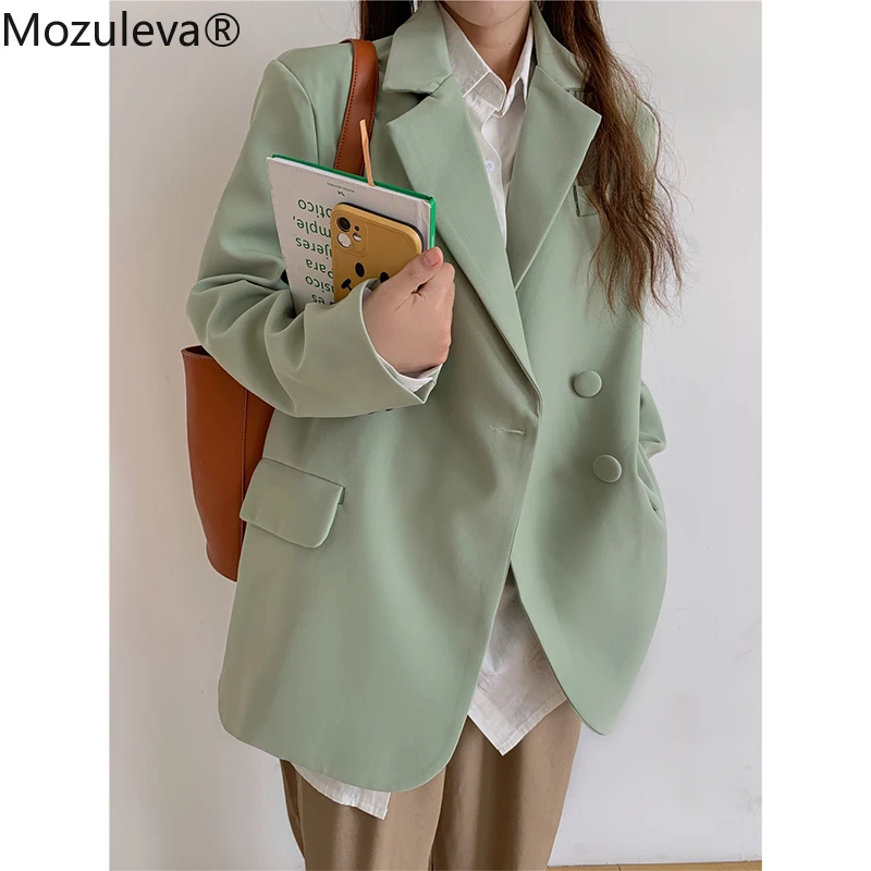 

Mozuleva 2021 Chic Loose Women Blazer Spring Summer Single Buttons Female Oversized Suit Jacket Full Sleeve Outwear Green Coats