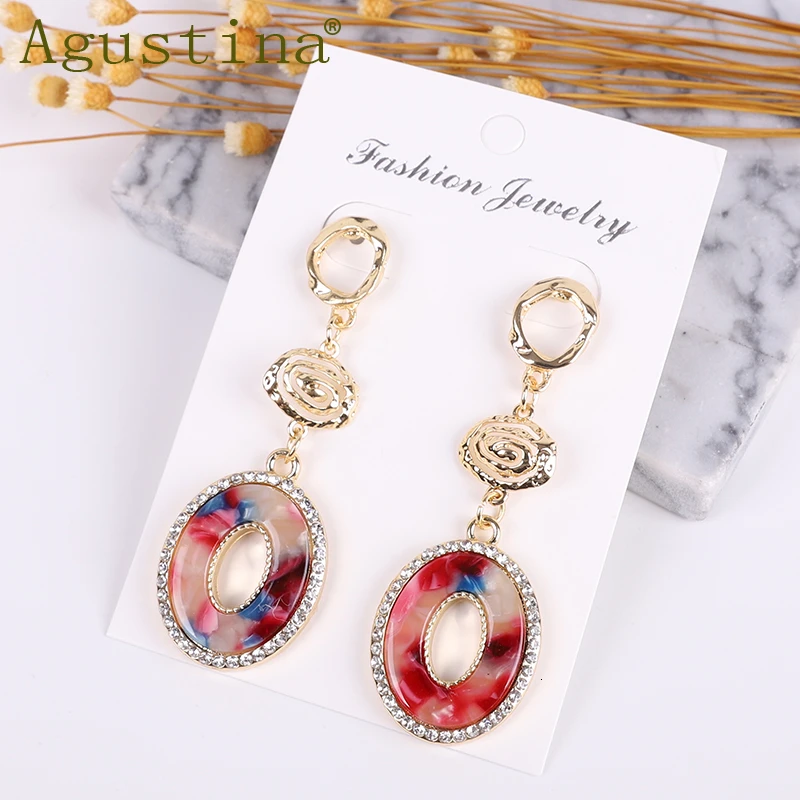 boho ZA Earrings Fashion acetic acid Jewelry Punk oval Colorful Earring for Women Minimalist Acetate Girls Boho Simple Earings | Украшения