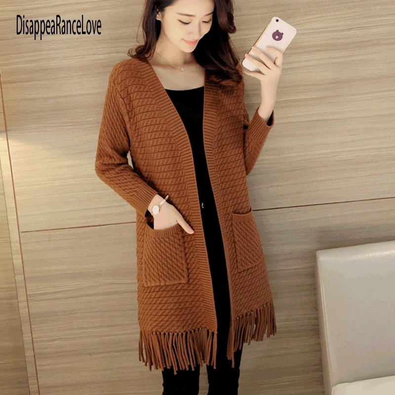 2021 Повседневный длинный вязаный кардиган для девочек свитер Осенний корейский