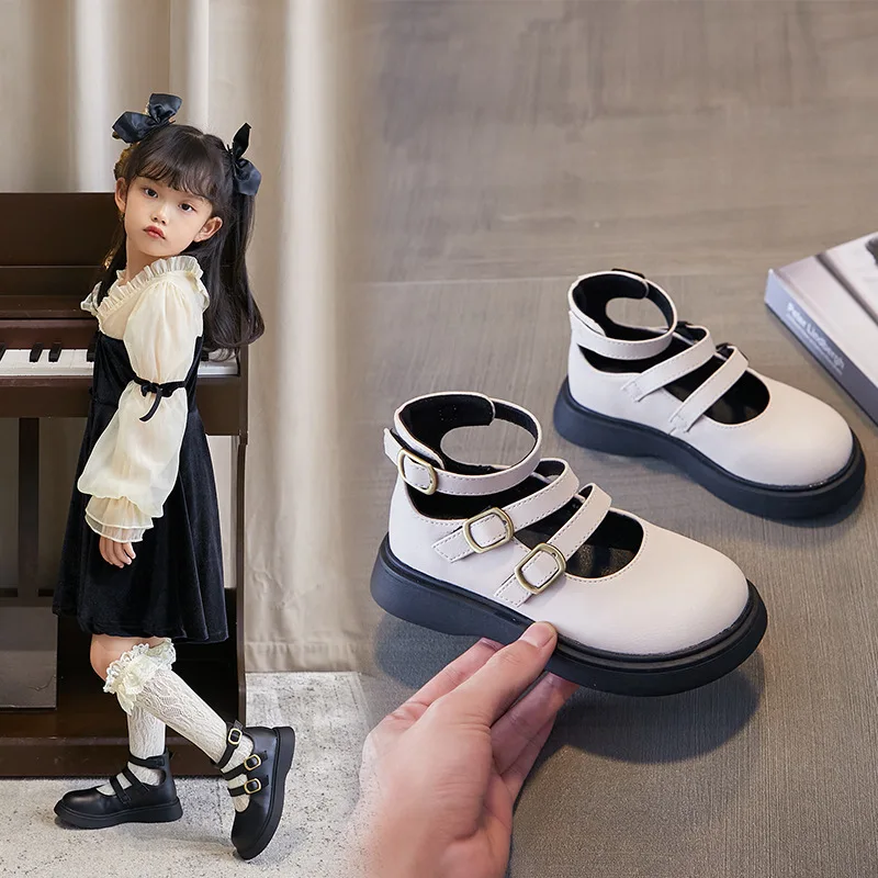 

Туфли принцессы для девочек, детские туфли в римском стиле, высокие туфли, новинка 2022, осень, в британском стиле, с квадратным носком, Нескользящие, дышащие, шикарные