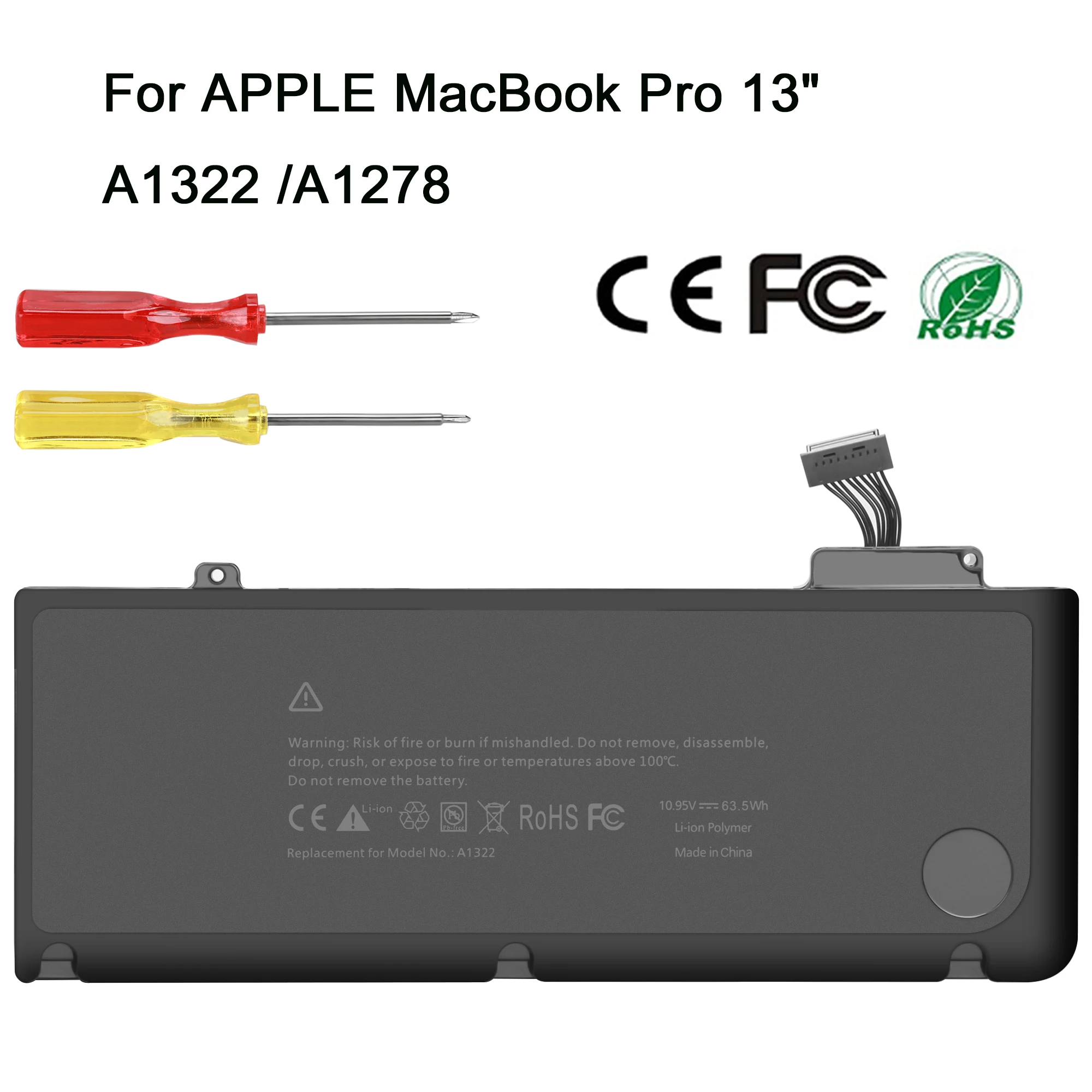 

10.95V 63.5Wh A1322 A1278 Battery for Apple MacBook Pro 13" 2009 2010 2011 MB991LL/A MB990LL/A MB990J/A MC700 MC724