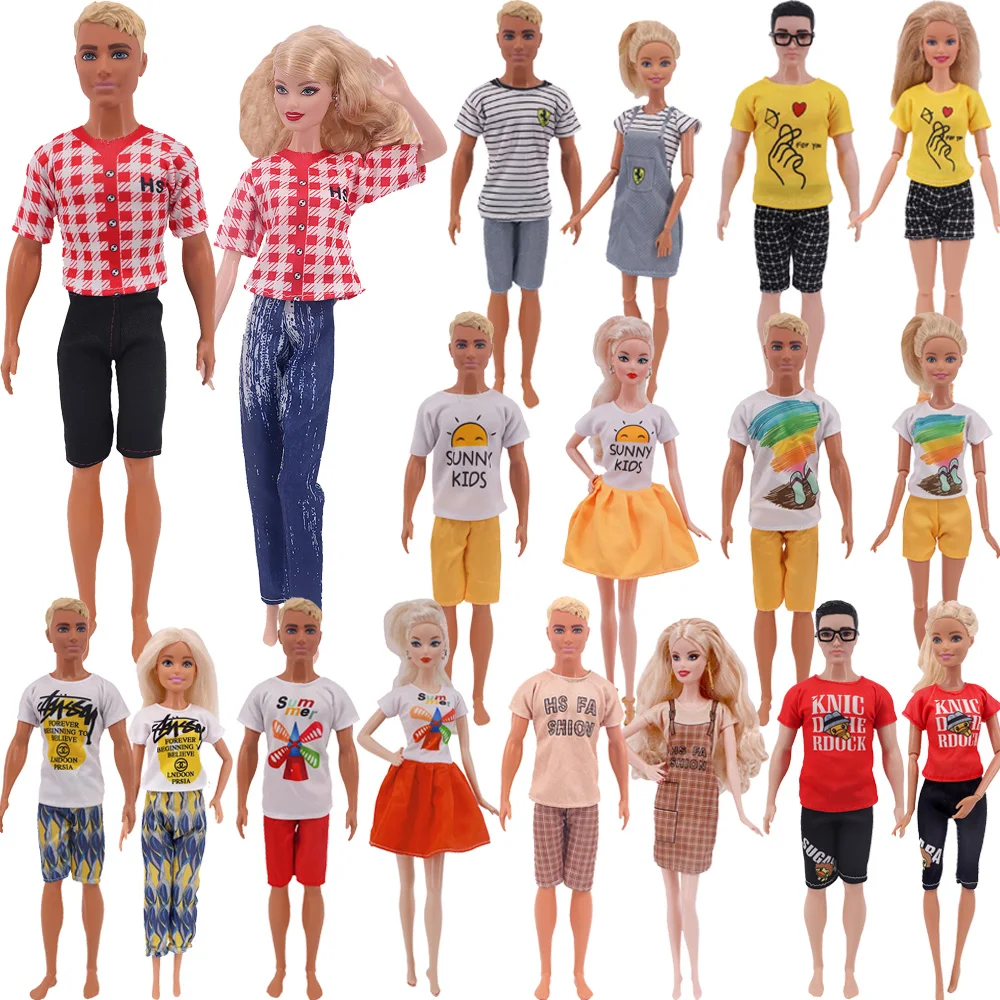 

2 шт./компл. платье для пары кукол Барби, кукла Кена, модная повседневная одежда для мальчиков и девочек, одежда для кукол, аксессуары для Барб...