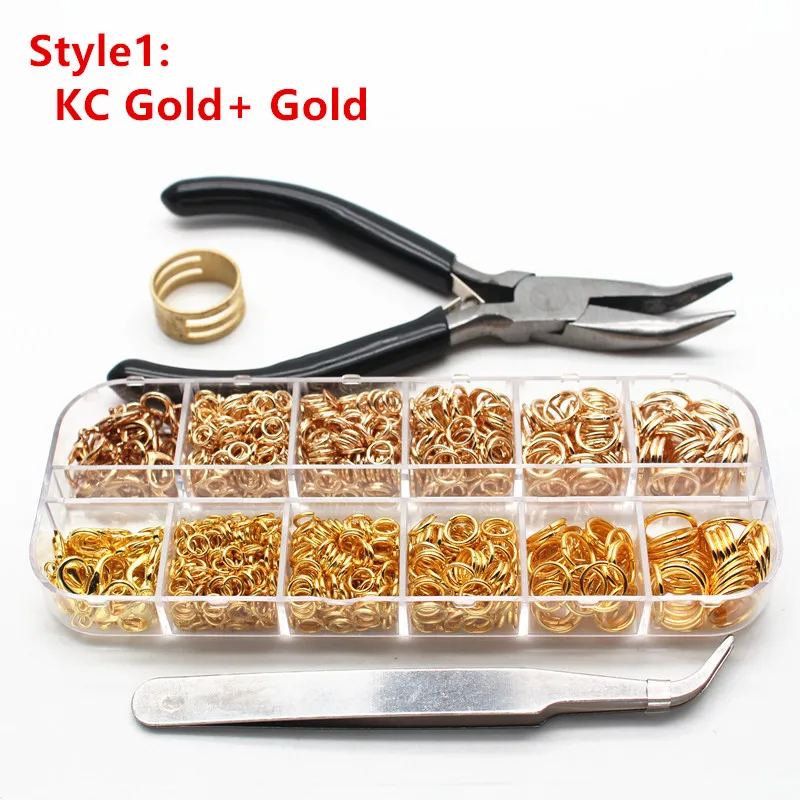 Gold And Kc Gold 1200 шт комплект ювелирных изделий с открытыми кольцами, плоскогубцы для ювелирных изделий, застежки для изготовления ювелирных изделий и ремонта ожерелья - Цвет: Gold And Kc Gold
