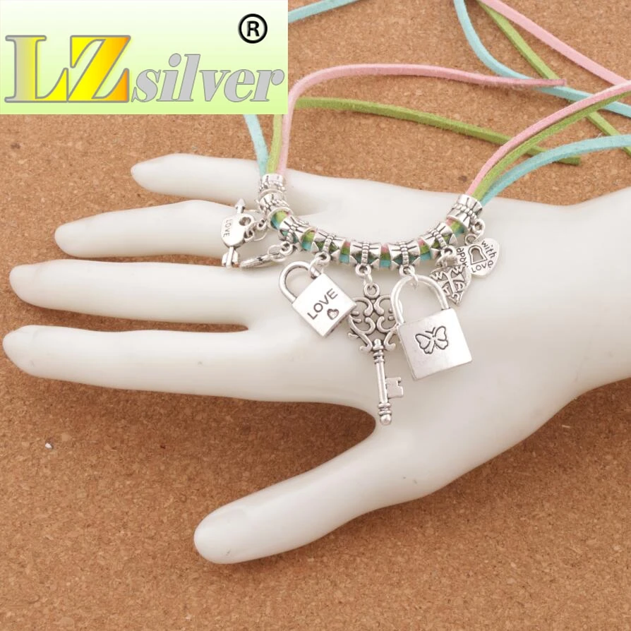 Love Heart Locket Keyhole Heart Charm Beads mixed 80pcs zinc alloy Dangle Fit European Bracelets BM29