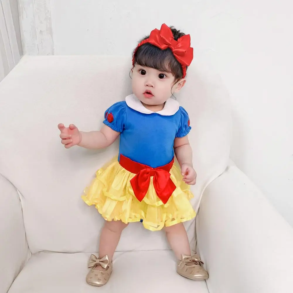 

Cute Infant Cotton Romper Princess Belle Snow Jumpsuit Tutu Dress One Piece Costume Summer Girls Short Sleeves Toddler Outfits
