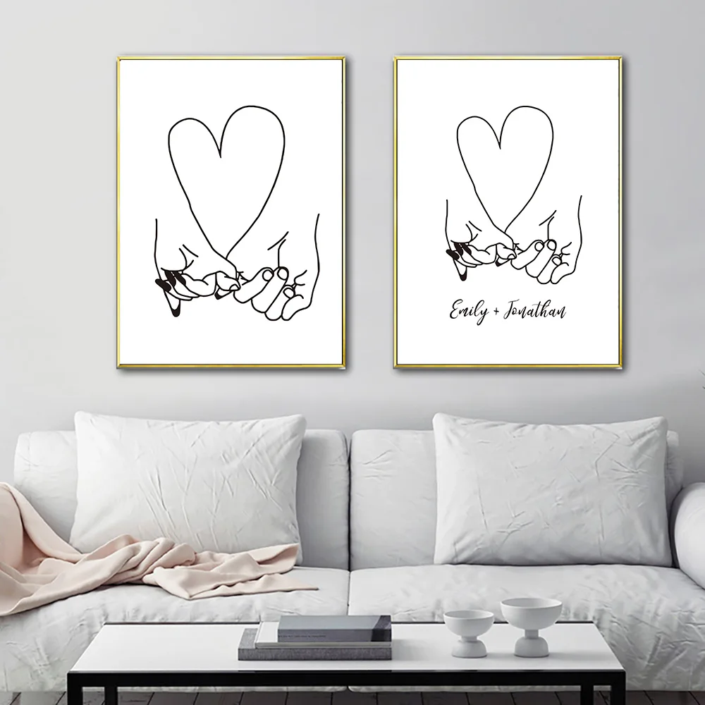 Абстрактная линия ручная работа холст печать пара держащая руки Настенная