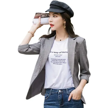 Женский офисный элегантный клетчатый пиджак Блейзер блейзер топы и блузки