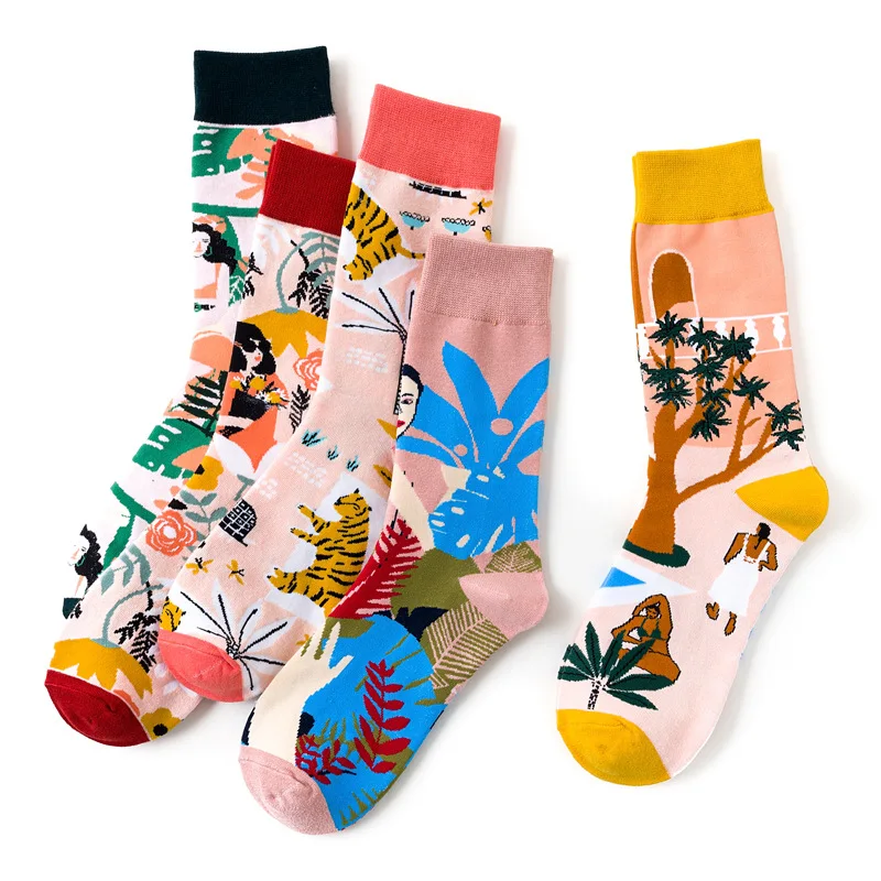 American Style Fashion Female Socks Casual Abstract Harajuku Street Hip Hop Girls Funny Happy Skateboard Colorful Women SoX