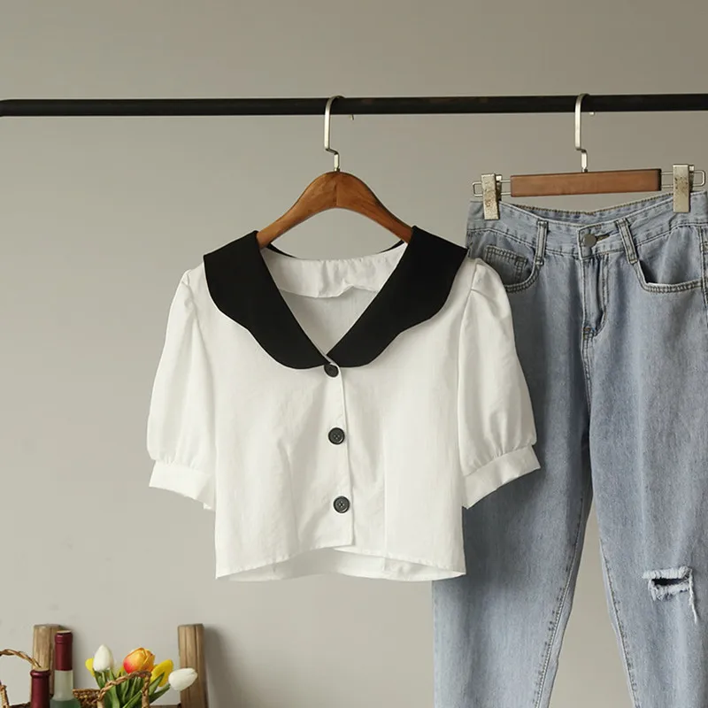 Blusa регулярные Zanzea приподнятая Топ Хлопок Половина Блузка Япония и Южная Корея 2021