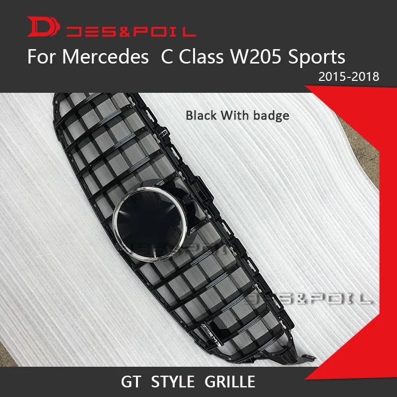 black with badge Для Mercedes C Class W205 Sports GT решетка вертикальный передний бампер гоночный гриль- Купе Седан 2 двери 4 двери C180 C200 C250 - Цвет: black with badge