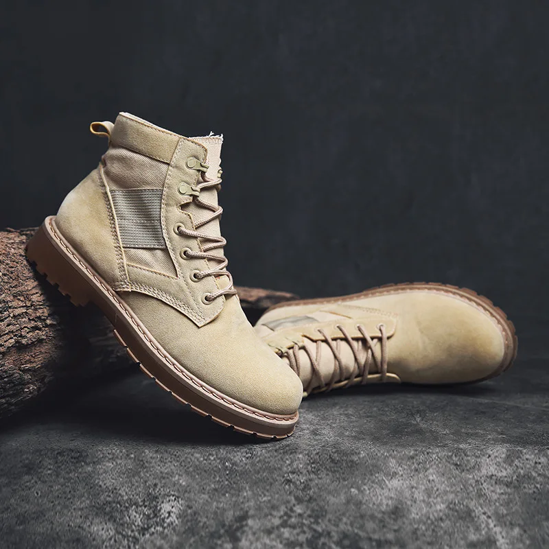 

2019 Waterproof Work Shoes Safety Natural Leather Boots Men Martins Plus Size 39-44 Men Boots Suede Leather