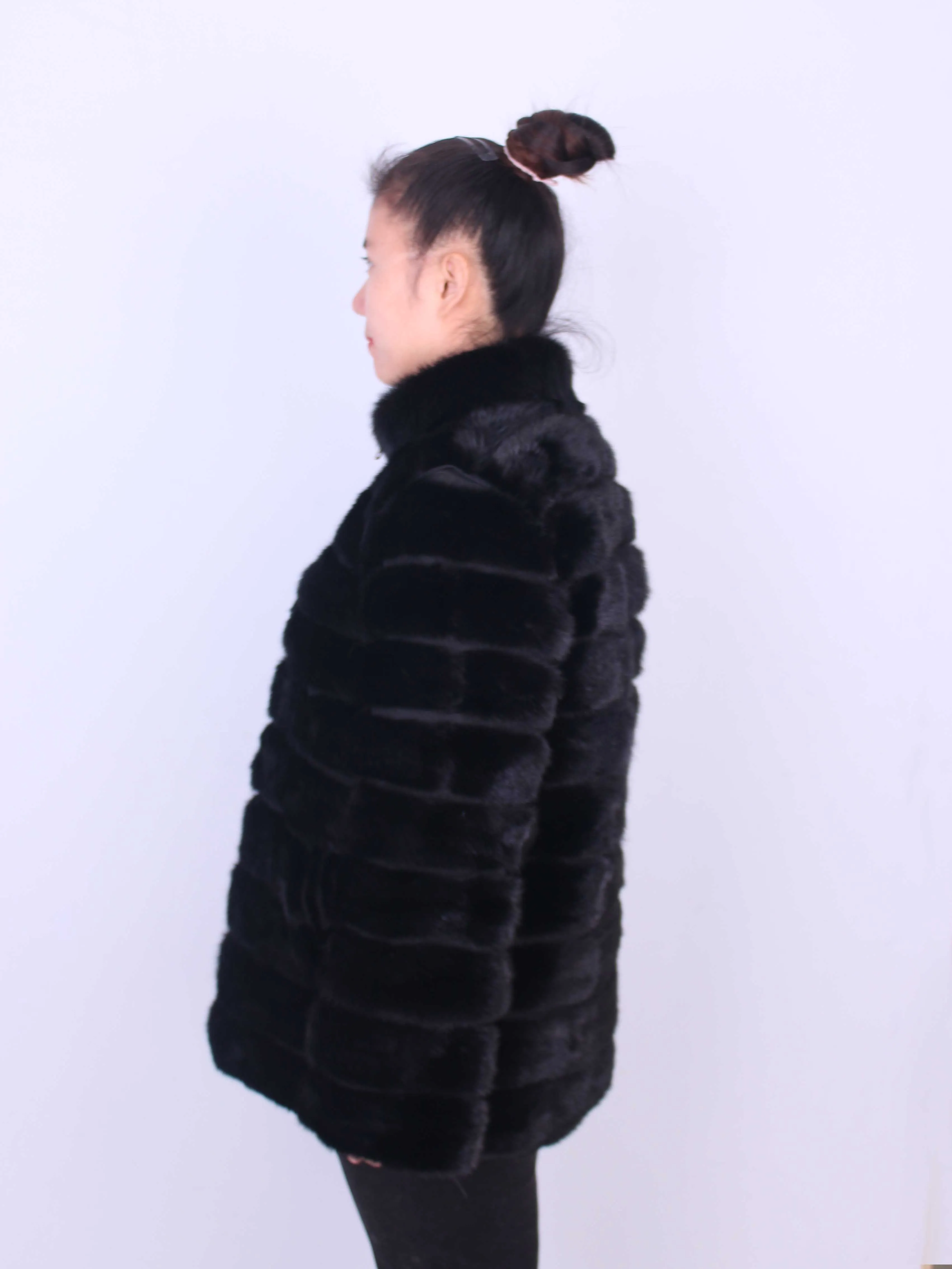 Linhaoshengyue    long 70cm  sleeve long 60cm fashion winter fur coat  Real fur mink fur women coat with collar