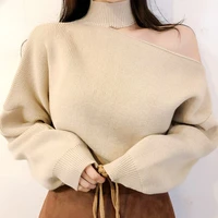 open back strapless knitted commuter ladies 2021 winter and autumn loose irregular casual elegant high street sweater women top