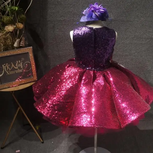 

Luxury Shiny Sequins Little Baby Girls Clothes Infant TuTu Pageant Dresses Toddler Brithday Gowns with Headpiece