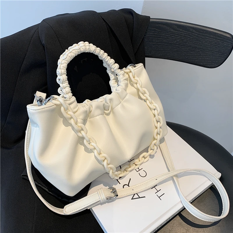 

Burminsa Soft Ruched Women Handbags Brand Designer Simple Female Tote Acrylic Chain Ladies Shoulder Crossbody Bags Summer 2021