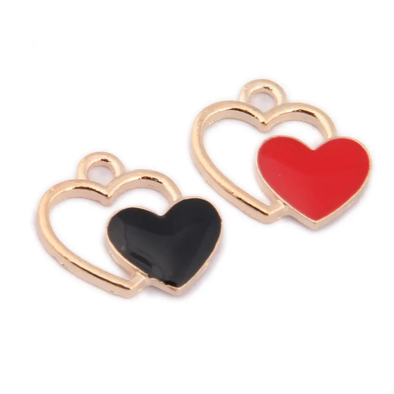 5 шт./лот модное двойное милое сердце любовь эмаль подвески золотого цвета