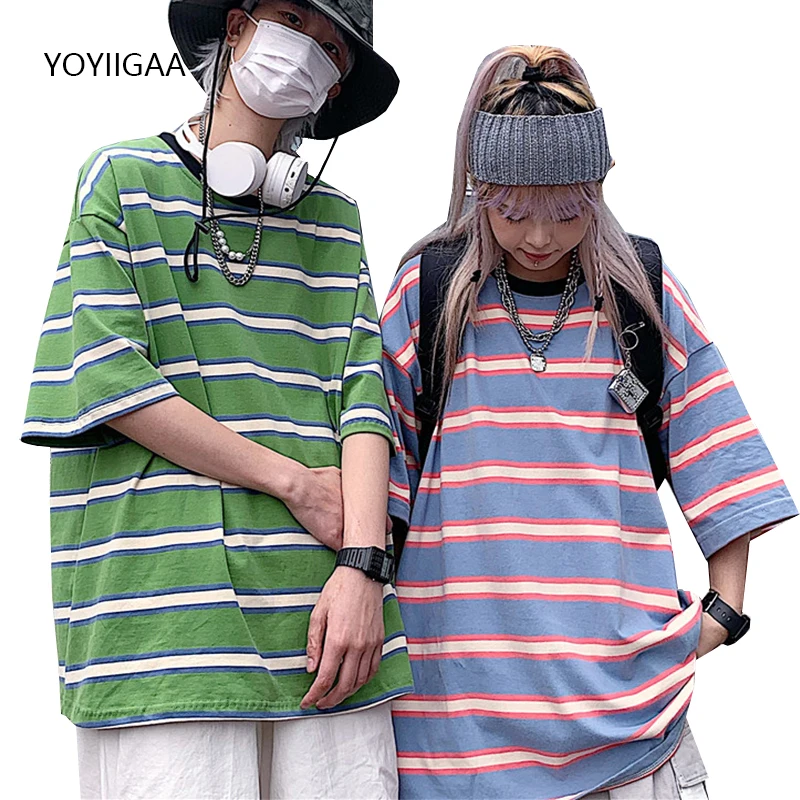 

Harajuku Women T Shirt Oversized Tees Summer Female T-shirt Striped Tops O-Neck Short Sleeve Ladies Girls Tshirts Casual Tops