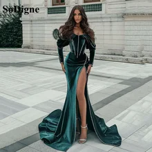 Somáquina de vestido longo de baile, mangas compridas, de veludo, sexy, para festa noturna, 2021 (3)