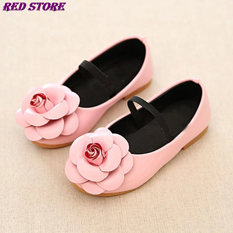 

2020 New Floral Spring Girls Shoes Children Black Red Pink Flat Single Shoes Kids Princess PU Leather Shoes for Girl CSH125