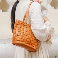 fashion luxury designer natural real leather ladies large capacity woven tote bag casual high quality cowhide shoulder bag