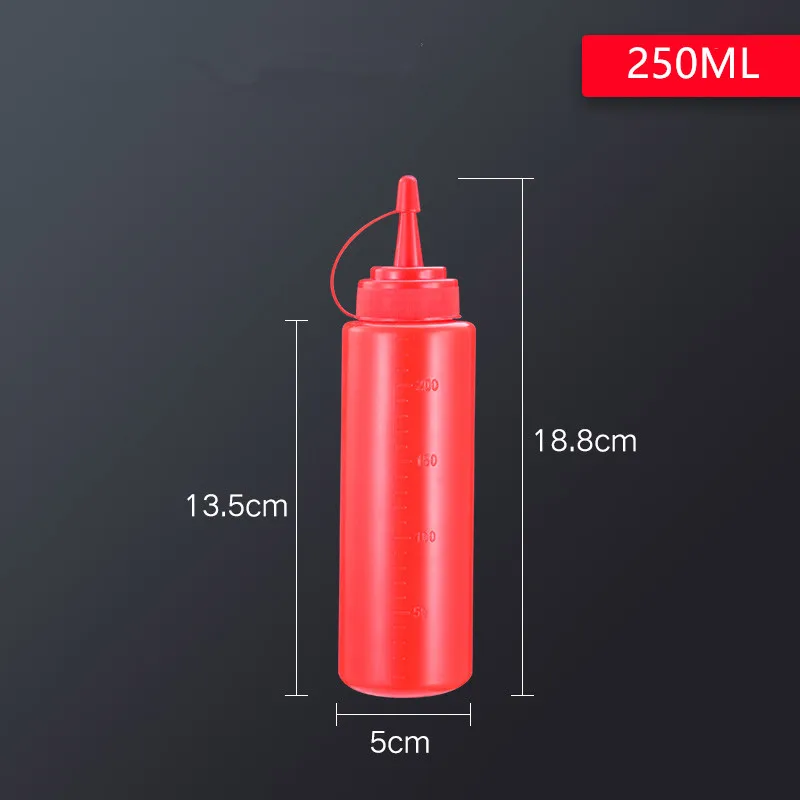 250ML red 1 шт. прочные бутылки, пластиковый Кухонный Контейнер для приправы, диспенсер для салата, соуса, масла, кетчупа - Цвет: 250ML red