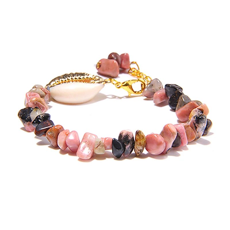 Rhodonite Женские браслеты, натуральный фиолетовый флюорит, Амазонит, браслет, оболочка, шарм, чип, бусины, Кристальные браслеты - Окраска металла: Rhodonite