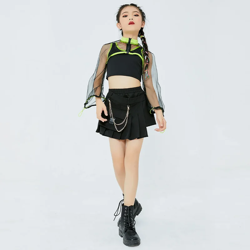 Джазовый танцевальный костюм для детей Сетчатый Костюм Группы поддержки Одежда