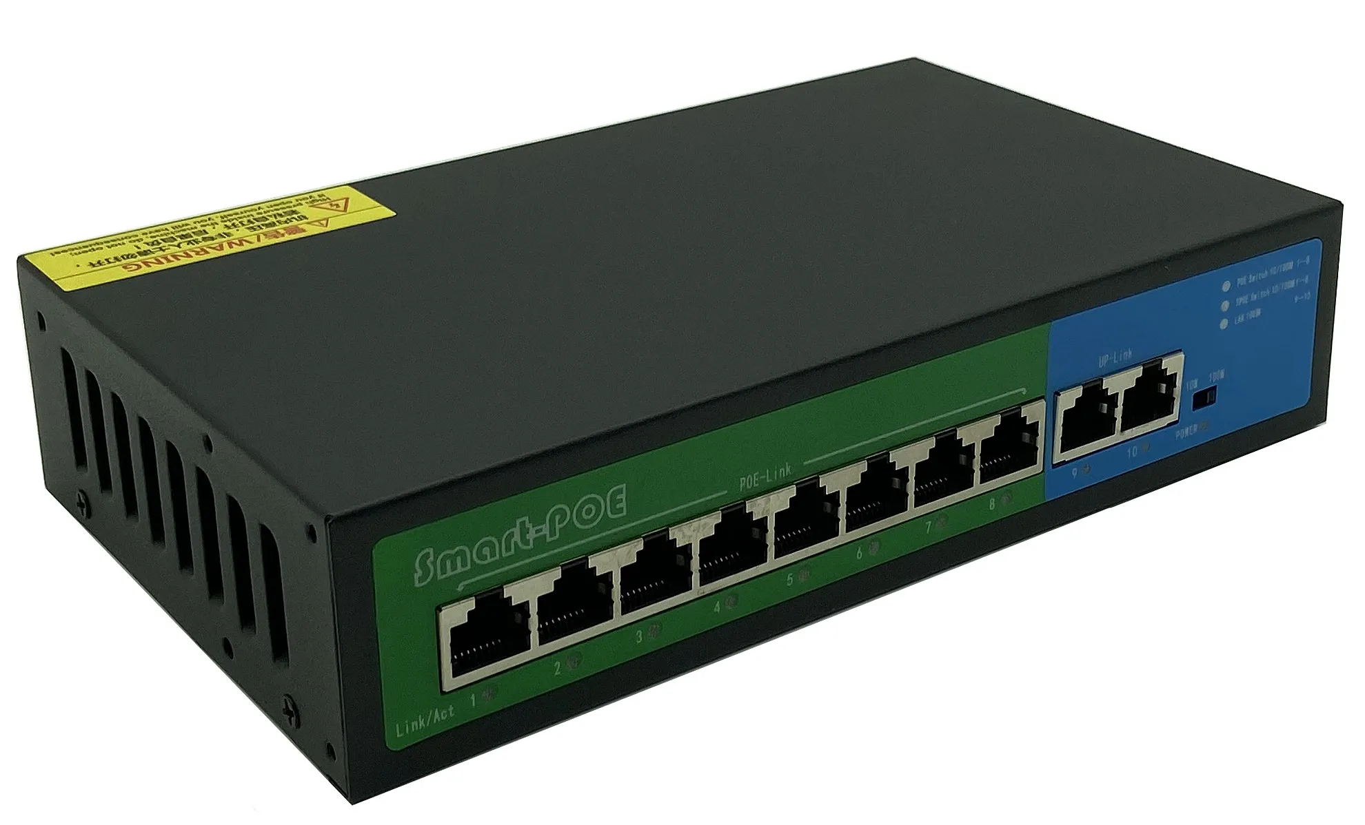 10-портовый 48 в 8 PoE Инжектор Power Over Ethernet коммутатор 150 Вт IEEE802.3af/at 1 2 +/3 6-Встроенный