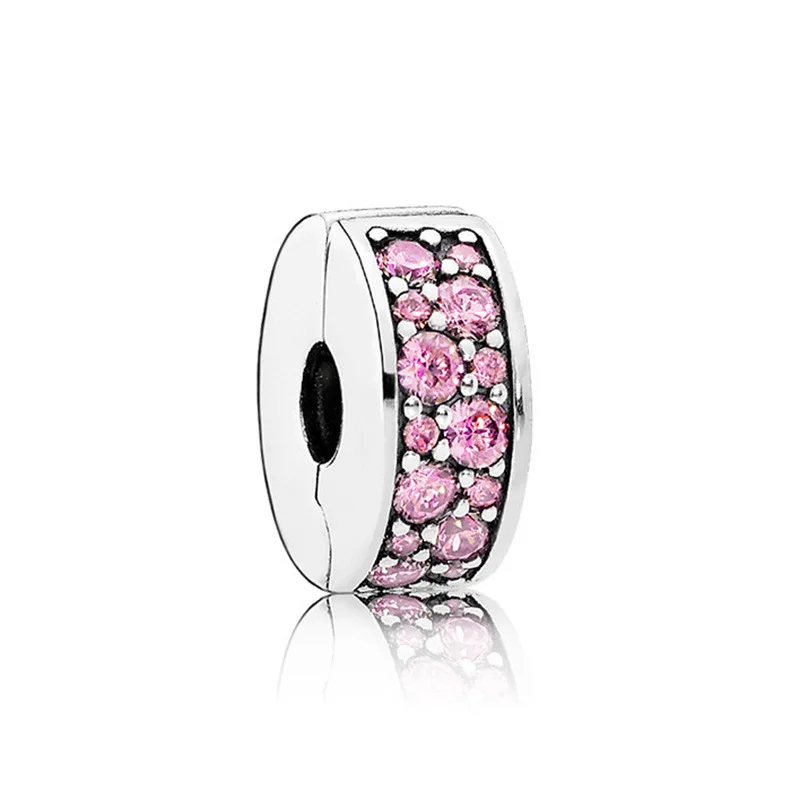 Pandora-Fermoir en argent regardé 925, breloques à clip pavées de CZ, bouchon de perles AndrBeads détruites, convient au bracelet original, clip de bijoux en argent 925