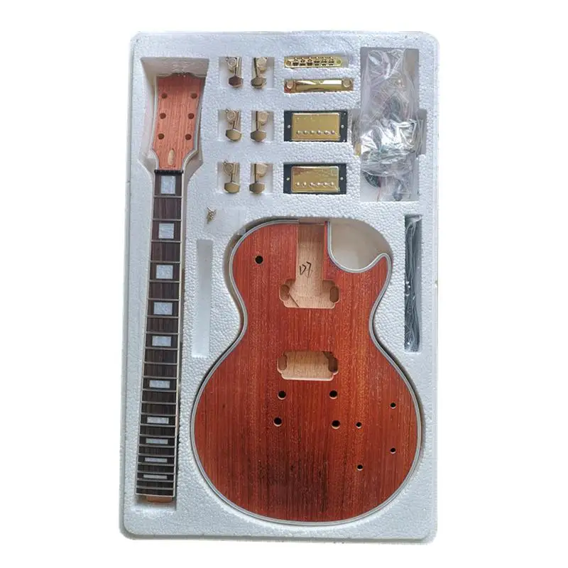 LP-padauk-D7 DIY LP стиль Электрический гуита падаук шпон+ красное дерево Okoume средства ухода за кожей шеи палисандр гриф - Цвет: LP-padauk-D7