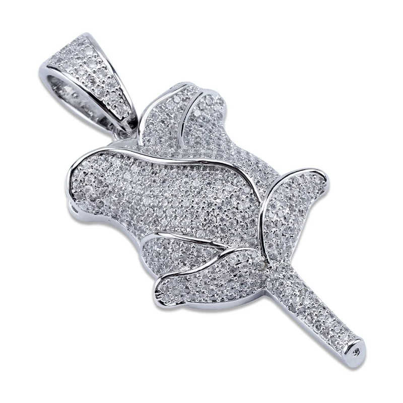 

Hip Hop Micro Paved AAA+ Cubic Zirconia Iced Out Bling Rose Flower Pendants Necklace for Men Women Jewelry Gold Silver Color