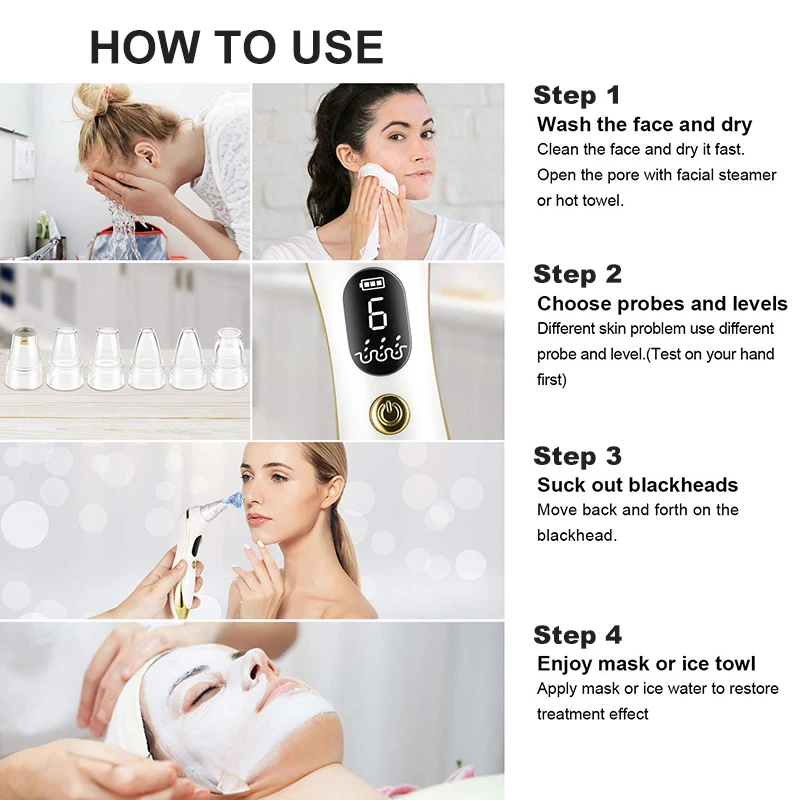 

Blackhead Remover Cleaner Led Screen Pore Vacuum Pimple Removal Tool Acne Comedone Extractor Skin Care Face Cleaning