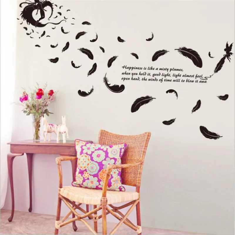 1 шт перо Наклейка на стену черный европейский стиль для гостиной украшение дома