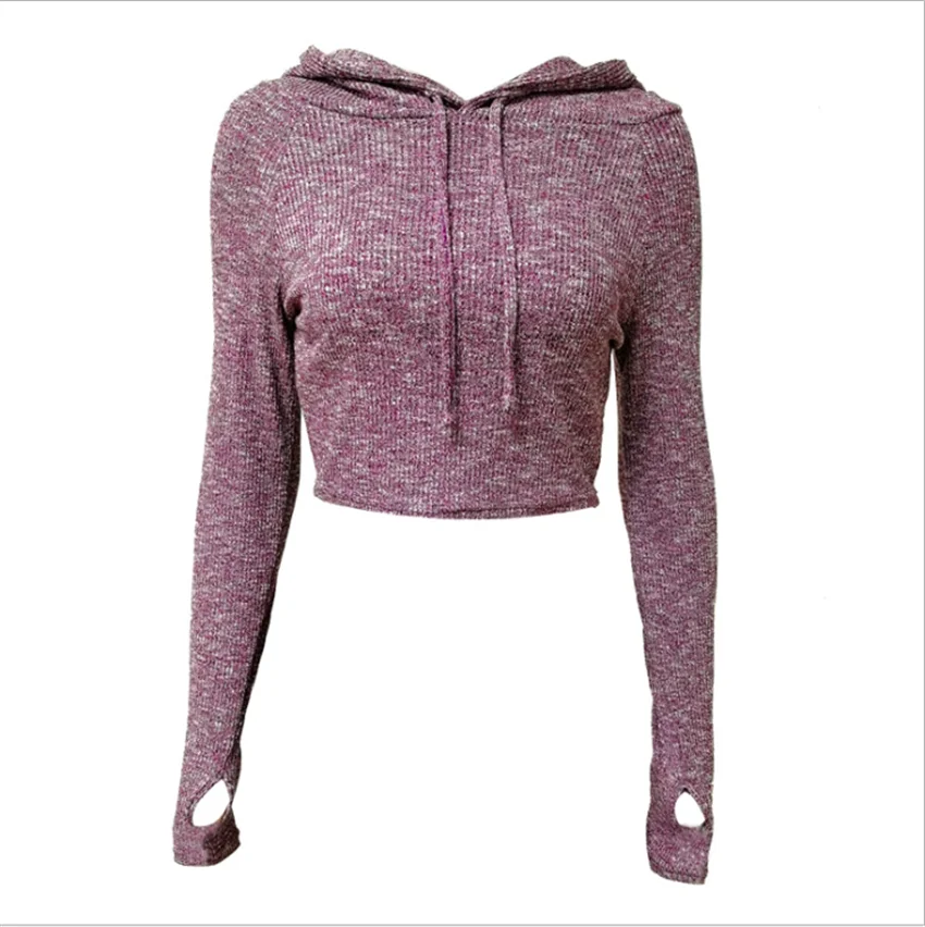 

Sexy Navel-bearing Running Fitness Clothes Women's Sports Quick-drying Hoodies Autumn and Winter Long-sleeved Yoga Clothes DS104