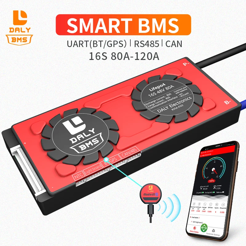 

Bluetooth BMS 16S 3,2 V Lifepo4 Smart BMS 16S 48V 80A 100A 120A для 48V 51,2 V Lifepo4 аккумуляторная батарея, защитная плата с балансом