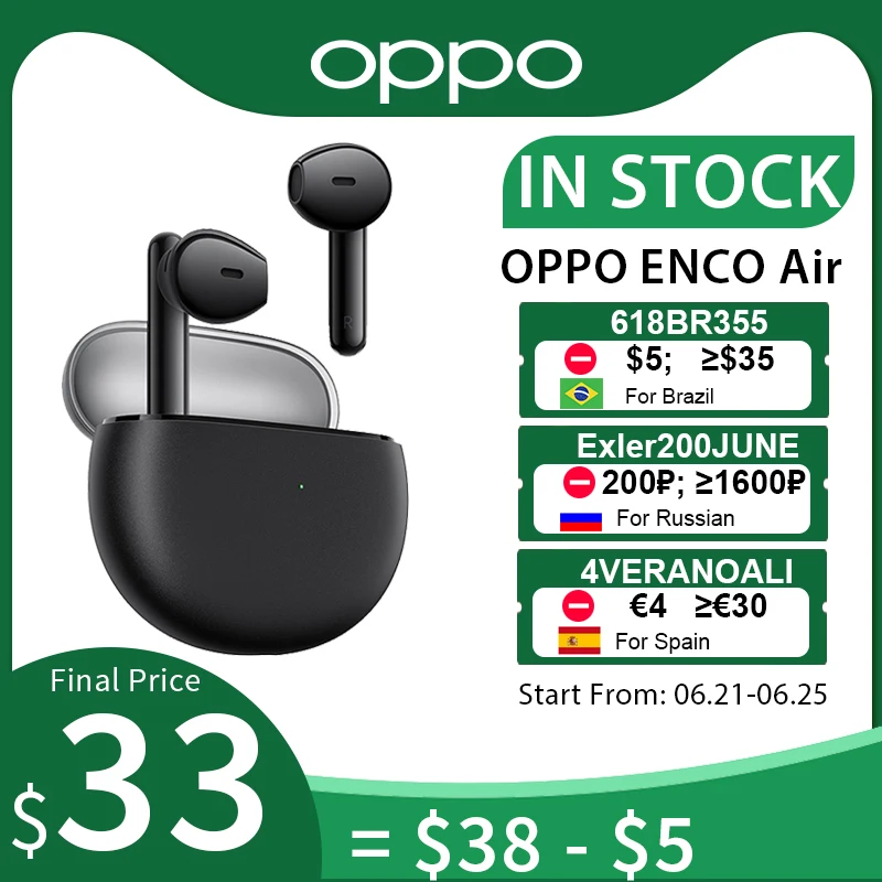  Наушники OPPO ENCO Air TWS, беспроводные наушники Bluetooth 5,2, наушники DNN с шумоподавлением, устойчивые к IPX4, для OPPO Find X3 Pro Reno 4 Pro 