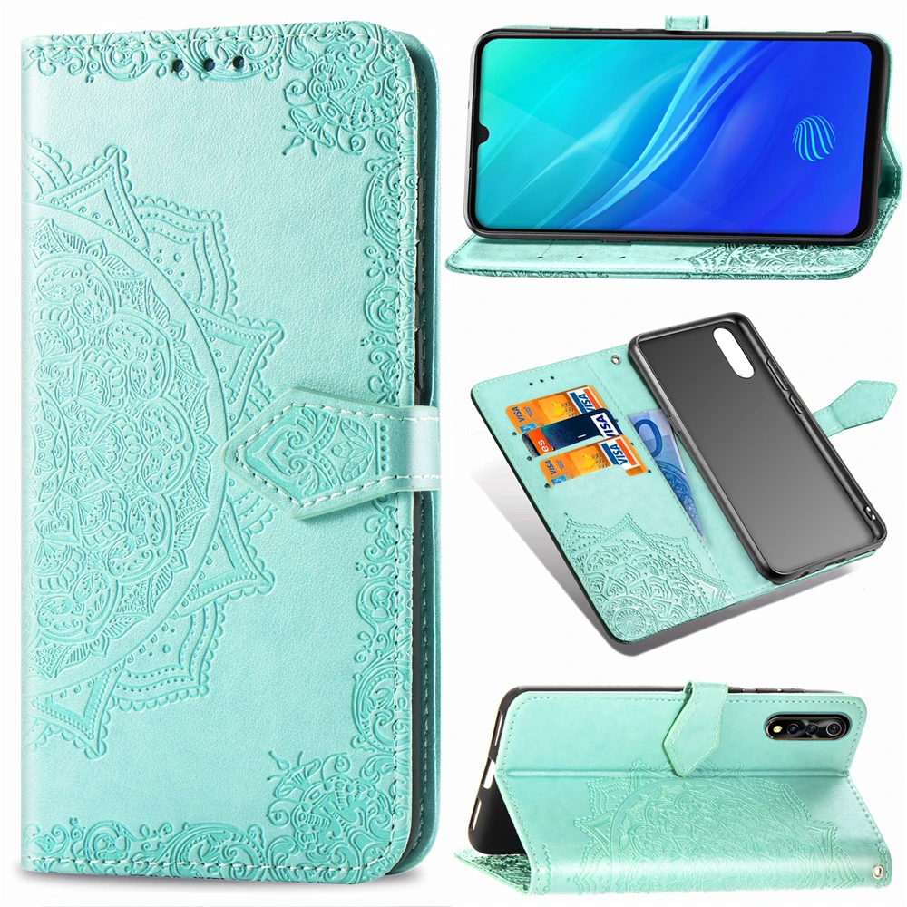 Роскошные Чехлы-книжки из мягкого ТПУ задняя крышка для VIVO Y7S S1 IQOO NEO Y17 Y3 V15 Pro X27 Y97 V9 тисненая Мандала кожаный флип чехол