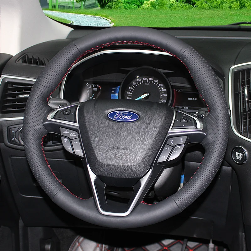 

DIY Hand-Stitch Leather Car Steering Wheel Cover for Ford Focus Edge Mondeo Escort Ecosport Kuga Fiesta Interior Accessories