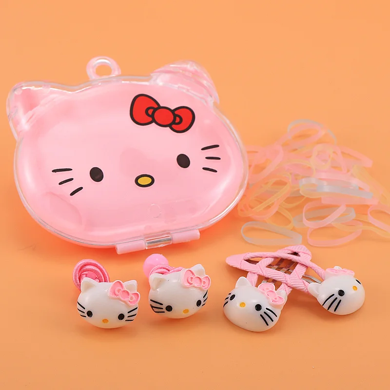 Hello A Милые детские аксессуары для волос hello kitty, набор эластичных резинок для волос с кроликом и медведем, заколки для волос, заколки с коробкой для хранения, лидер продаж - Цвет: Hello A