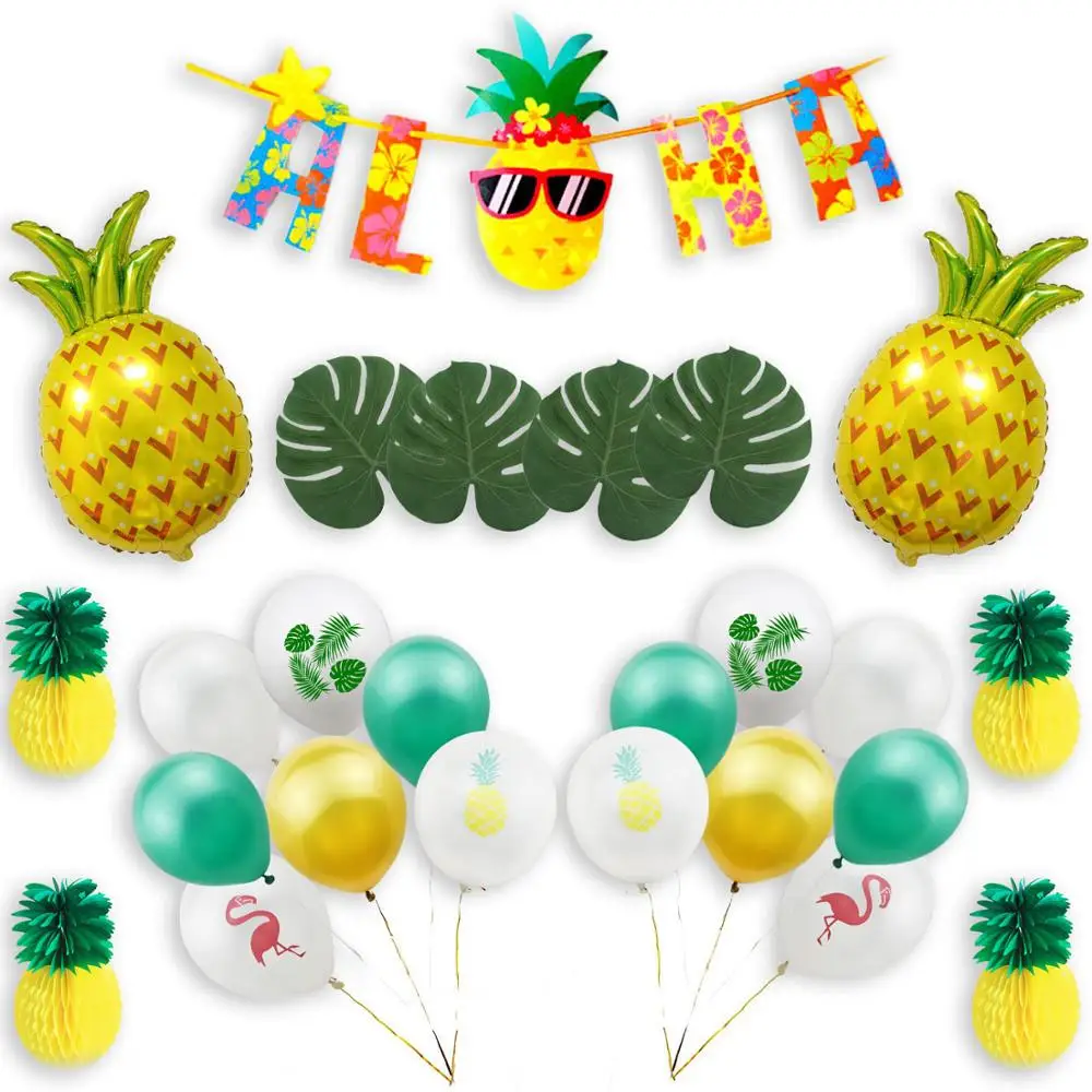 

Luau украшения для вечеринки в гавайском стиле набор Aloha баннер ананас воздушный шар искусственные Пальмовые Листья соты мяч летние товары дл...