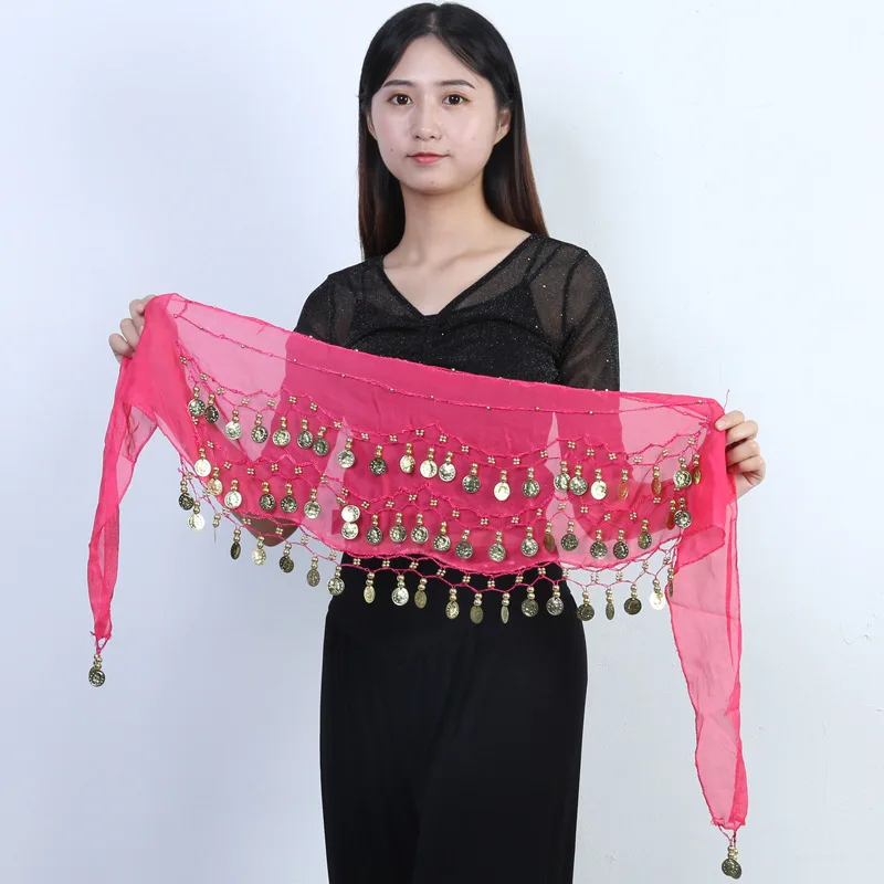 

india belly dance hip scarf chiffon gold coin scarf show performance women caderin arabic dance belt
