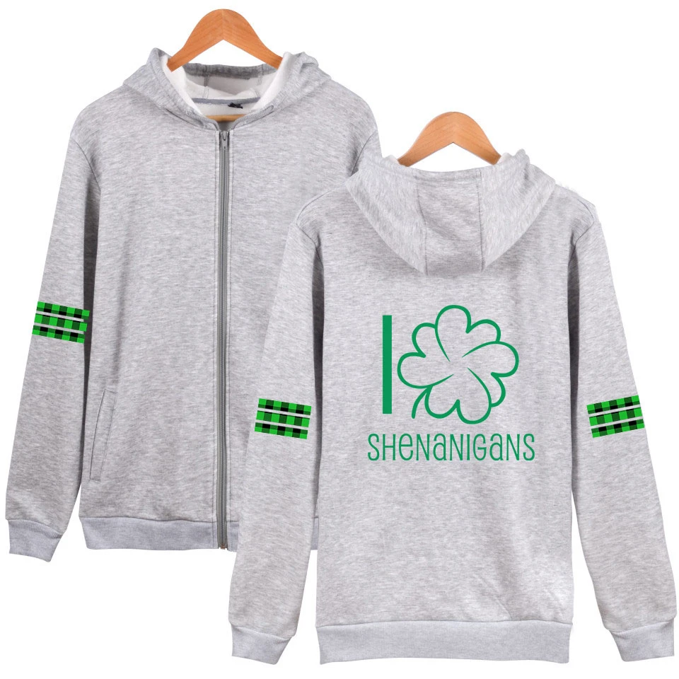 

St Patrick's Day Zipped jacket Hot Sale Men Coat Hoodies Cool Jacket Long Sleeve Big Size Letter Printing Sweatshirt