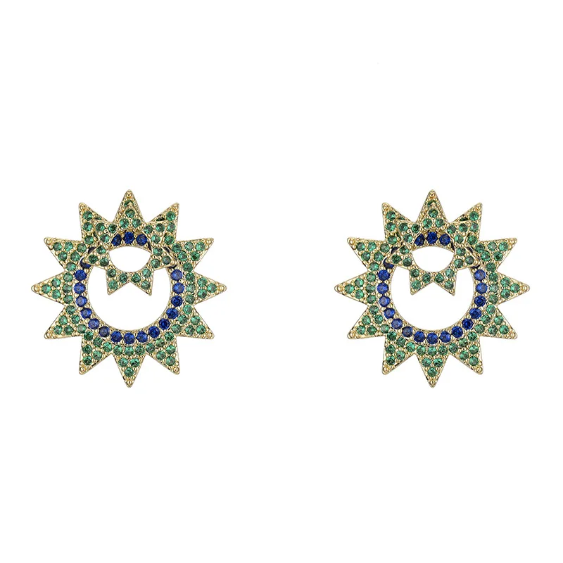 

Fashion Green Cubic Zircon Romantic Personality Stud Earrings Hollow Geometric Sunflower Earrings For Women Jewelry Accessories