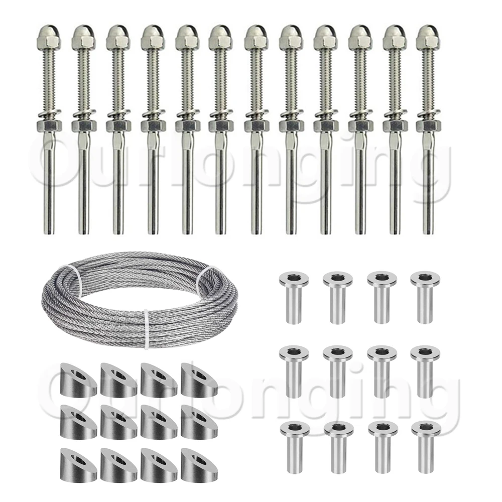 Stainless Steel Cable Railing Kits Hardware Threaded Tensioner Turnbuckles For Deck Railings Stair Posts Fit 1/8 Inch Wire Rope