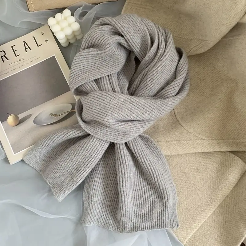 Зимний шарф для женщин Net Red Korean Pure Color Thickening Warm Couple Student Double-sided Knit Bib Scarves Echarpe Femme on.