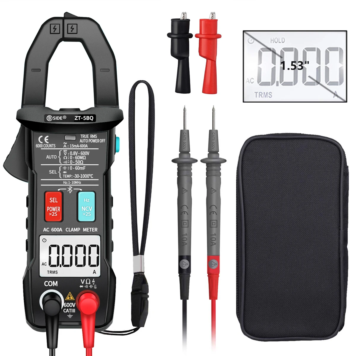 

BSIDE ZT-5BQ 6000 Counts High Precision NCV Tester Digital Smart Clamp Meter with BT Function True RMS Clamp Type Multimeter