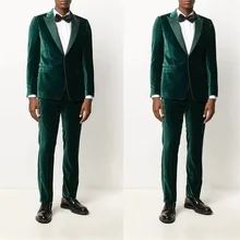 Costume 2 pièces en velours vert pour Hommes, sur mesure, Tuexdos de mariage formel, ensembles Blazer + pantalon de bal  (1)