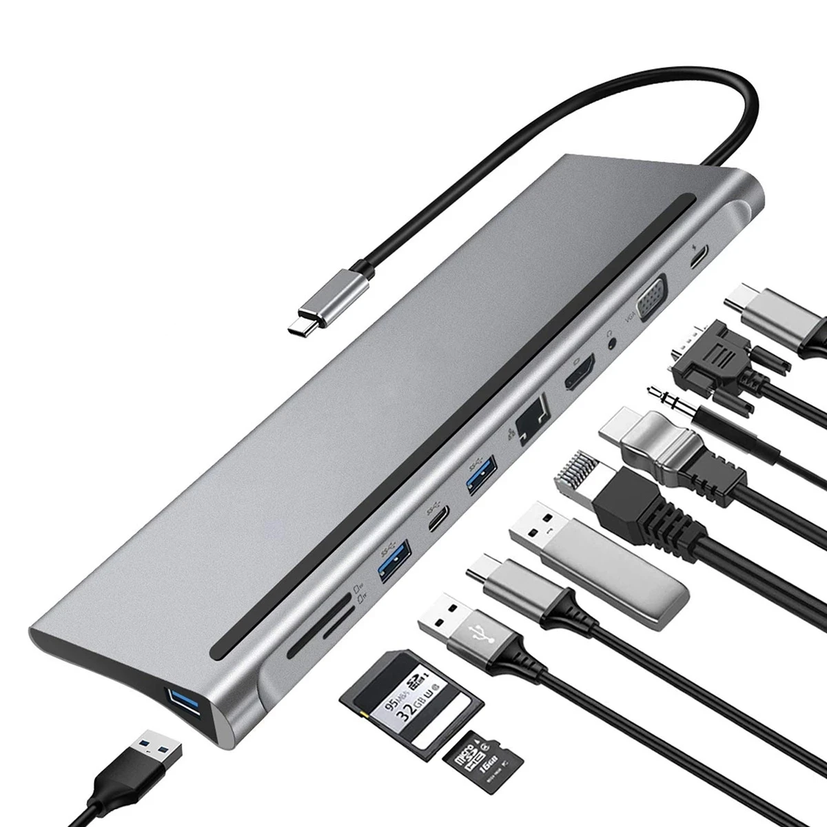 

11 in 1 USB C HUB Laptop Docking Station for Dell HP MacBook Pro Type C Ethernet Adapter Dock with HDMI PD 3.0 USB RJ45 LAN
